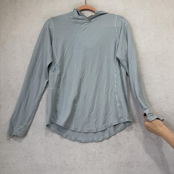 Patagonia Hoodie Womens Small Light Blue Sun Shirt Fishing Thumb Holes Guide - Picture 5 of 10